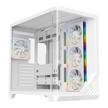 Powercool Venus Case, White, Mid Tower w/ Tempered Glass Windows, 4x 120mm ARGB PWM Fans, USB 3.0, ATX / mATX / mITX