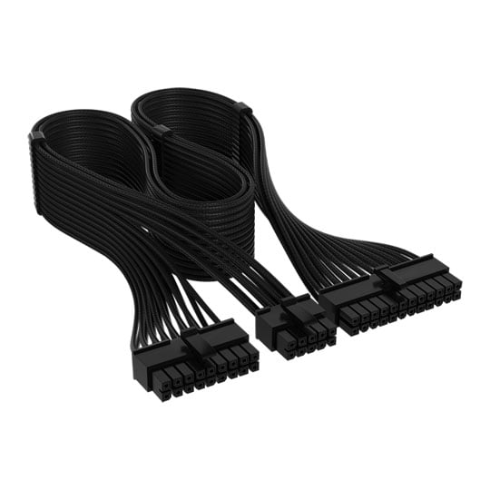Corsair Elite Premium PSU Cable, ATX 24-pin, Type-4, Individually Sleeved, Mesh Paracord, Black