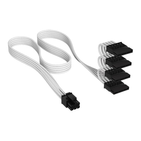 Corsair Elite Premium PSU Cable, 4x SATA Power, Type-4, Individually Sleeved, Mesh Paracord, White