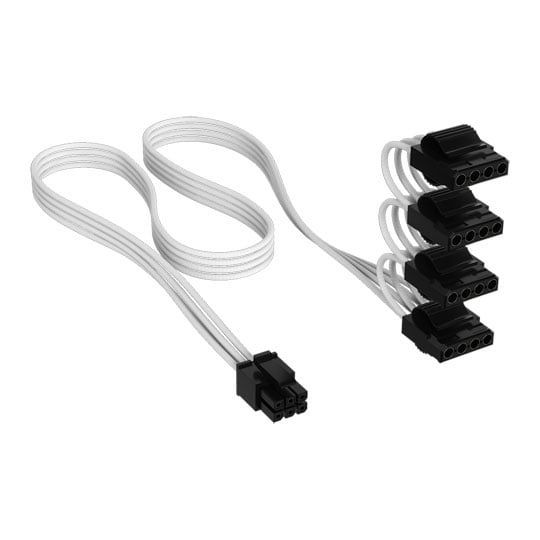 Corsair Elite Premium PSU Cable, 4x Molex Power, Type-4, Individually Sleeved, Mesh Paracord, White