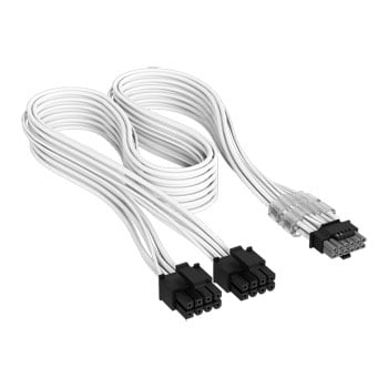 Corsair Elite Premium PSU Cable, 8-pin to 12V-2x6 600W, Type-4, Two-Tone Connector, Individually Sleeved, White