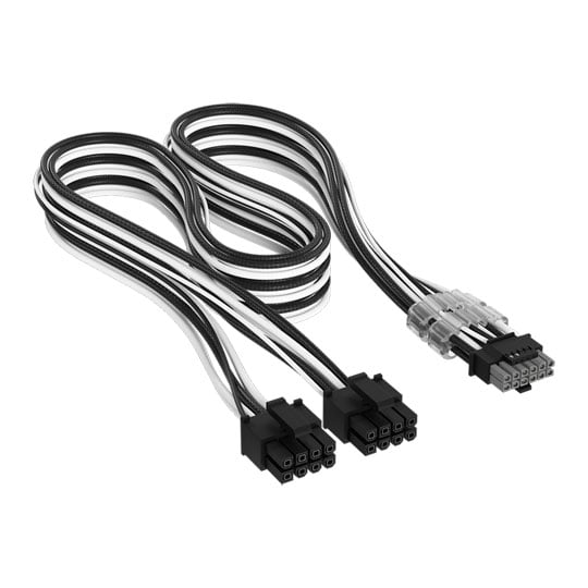 Corsair Elite Premium PSU Cable, 8-pin to 12V-2x6 600W, Type-4, Two-Tone Connector, Individually Sleeved, Black / White