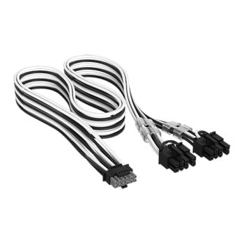 Corsair Elite Premium PSU Cable, 12V-2x6 to 6+2-pin, Two-Tone Connector, Individually Sleeved, Black / White