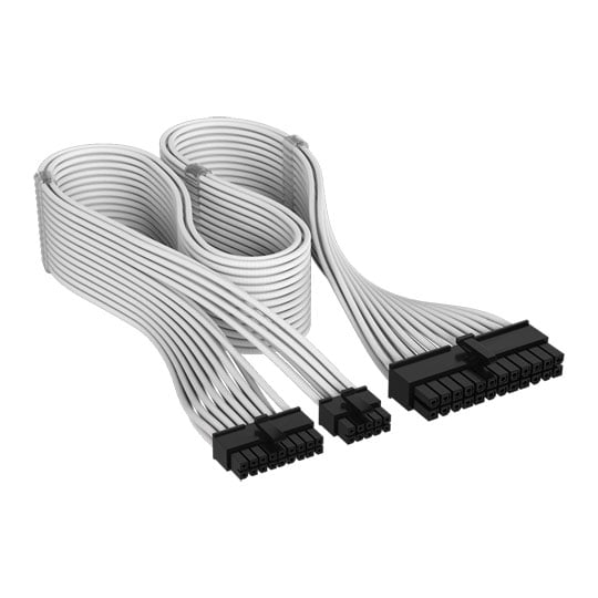 Corsair Elite Premium PSU Cable, ATX 24-pin, Type-5, Individually Sleeved, Mesh Paracord, White