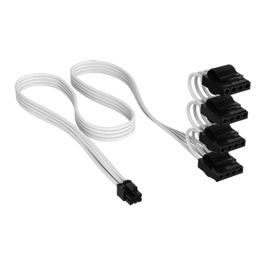 Corsair Elite Premium PSU Cable, 4x Molex Power, Type-5, Individually Sleeved, Mesh Paracord, White