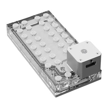EK 280mm EK-QuantumX Loophole Distroplate D5 Reservoir Body, Silver, Plexi, 2x 140mm Fan Mounting Holes, 34x G1/4"