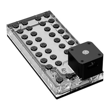 EK 280mm EK-QuantumX Loophole Distroplate D5 Reservoir Body, Black, Plexi, 2x 140mm Fan Mounting Holes, 34x G1/4"