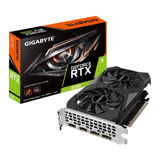 Gigabyte NVIDIA GeForce RTX 3050 WINDFORCE OC V2 6GB GDDR6 Ray-Tracing Graphics Card, DLSS 4, 2304 Cores, 1477 MHz Clock