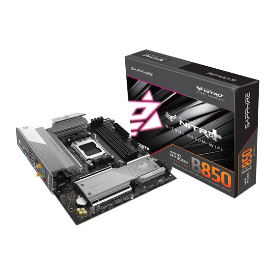 Sapphire NITRO+ B850M WIFI, AMD B850, AM5, DDR5, PCIe 5.0, 3x M.2, 2.5GbE / Wi-Fi 6, USB 3.2 Gen2, mATX