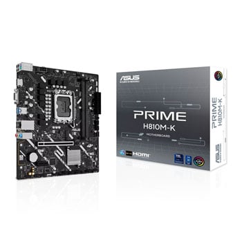 ASUS PRIME H810M-K mATX Motherboard, Intel H810, S 1851, DDR5, SATA3, PCIe 4.0, 1x M.2, GbE, USB 3.2 Gen2, HDMI / VGA
