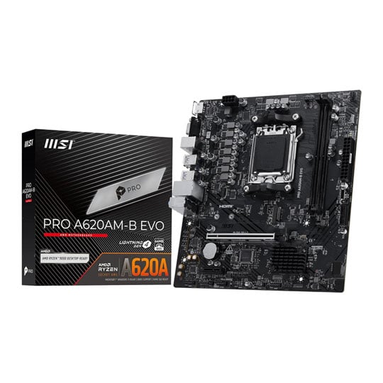 MSI PRO A620AM-B EVO, AMD A620A, AM5, DDR5, PCIe 4.0, 1x M.2, 2.5GbE, USB 3.2 Gen1, AMD EXPO, mATX