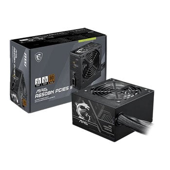 MSI 650W MSI MAG A650BN PCIE5 II PSU, Black, Fully Wired, 80 PLUS Bronze, Single Rail, 54A, 120mm FDB Fan, ATX 3.1