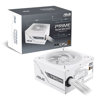 ASUS 750W ASUS Prime Bronze, White, Wired, 80 PLUS Bronze, Single Rail, 62.5A, 135mm Dual Ball Bearing Fan, ATX