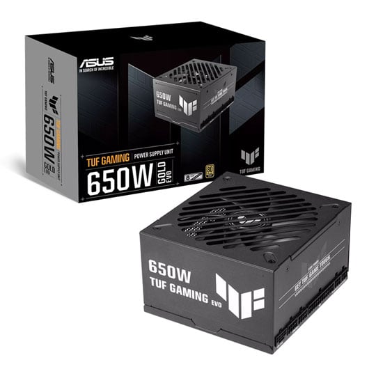 ASUS 650W ASUS TUF Gaming Gold EVO PSU, Black, Fully Modular, 80 PLUS Gold, Single Rail, 54.16A, 135mm DBB Fan, ATX 3.1
