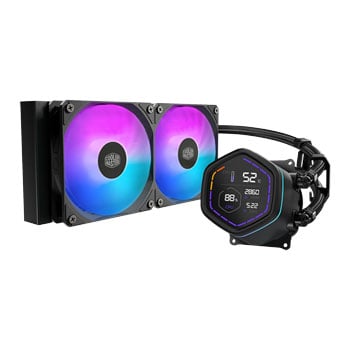 Cooler Master MasterLiquid Core Nex Digital 240 AIO CPU Cooler, Black, 2 x 120mm ARGB Fans, LED Display, Intel / AMD