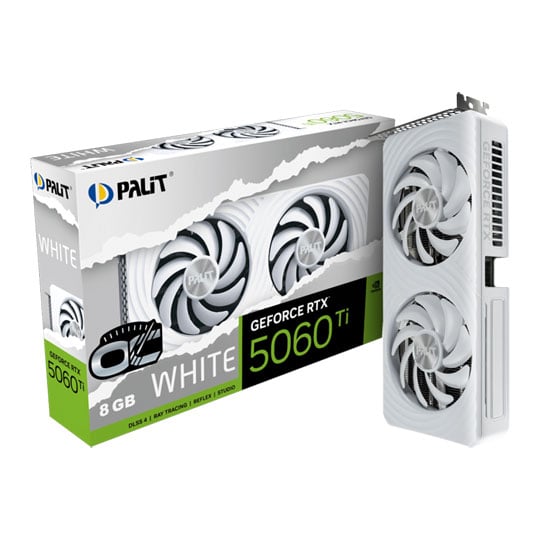 Palit NVIDIA GeForce RTX 5060 Ti White OC 8GB GDDR7 Ray-Tracing Graphics Card, DLSS 4, 4608 Cores, 2602 MHz Boost
