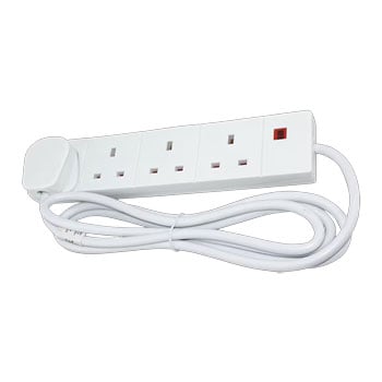 Tower Power 2m Scan Mains Extension Lead, White, 4x UK Outlets, Child Proof, Wall Mountable, 3120W / 13A