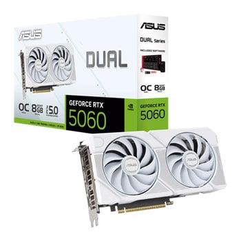 ASUS NVIDIA GeForce RTX 5060 DUAL OC WHITE 8GB GDDR7 Ray-Tracing Graphics Card, DLSS 4, 3840 Core, 2565 MHz Boost