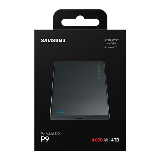 Samsung 4TB Samsung P9 MU-PJ4T0G/WW External SSD, Black, Portable, USB 40Gbps, 4000MB/s Read, 3800MB/s Write, USB4 Gen 3x2