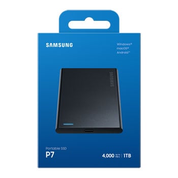 Samsung 1TB Samsung P7 MU-PF1T0G/WW External SSD, Black, Portable, USB 40Gbps, 4000MB/s Read, 3700MB/s Write, USB4 Gen 3x2