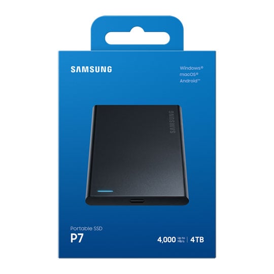 Samsung 4TB Samsung P7 MU-PF4T0G/WW External SSD, Black, Portable, USB 40Gbps, 4000MB/s Read, 3800MB/s Write, USB4 Gen 3x2
