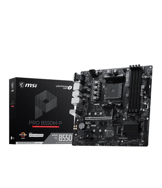 MSI PRO B550M-P Motherboard, AMD B550, AM4, DDR4, PCIe 4.0, 2x M.2, 1GbE, USB 3.0, XMP, mATX